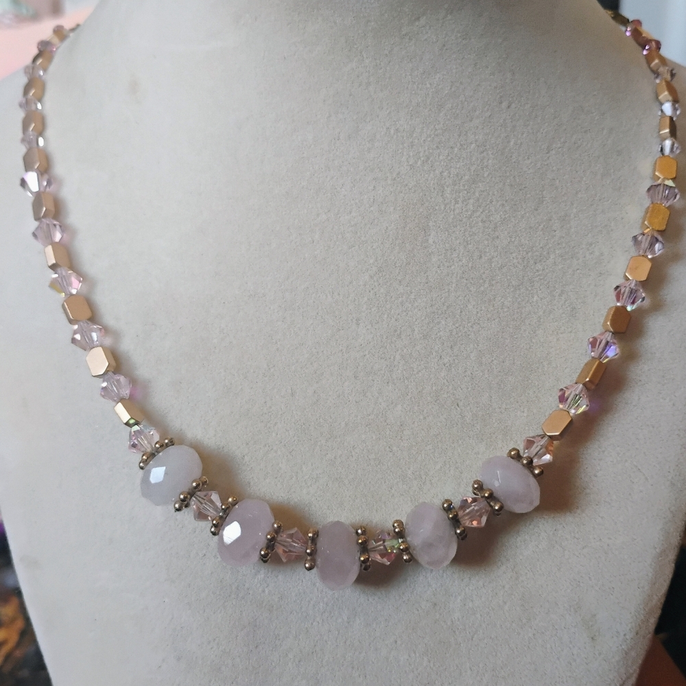 Pink Rose Quartz Crystal Necklace